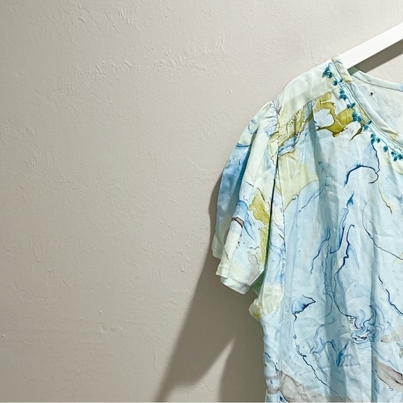 THE GREATER GOOD Women’s Blue Marble SEASHORE BREEZE Flutter Sleeve Tunic Top 1X - Picture 6 of 8